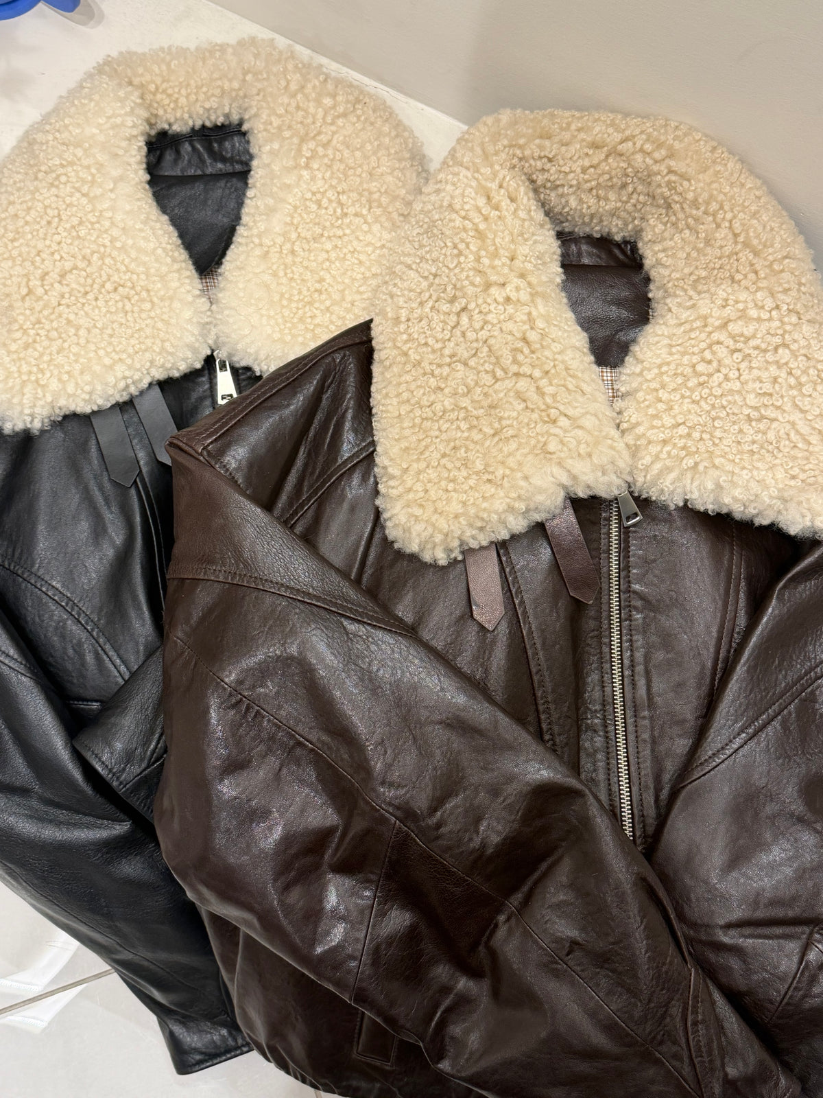 Genuine leather lamb lapel jacket