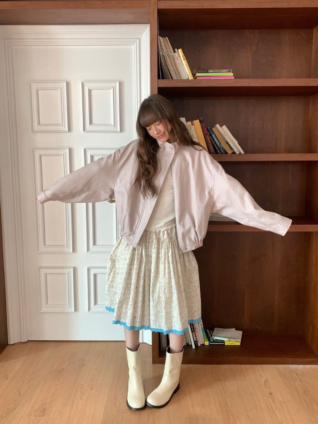 Stand collar faux leather jacket