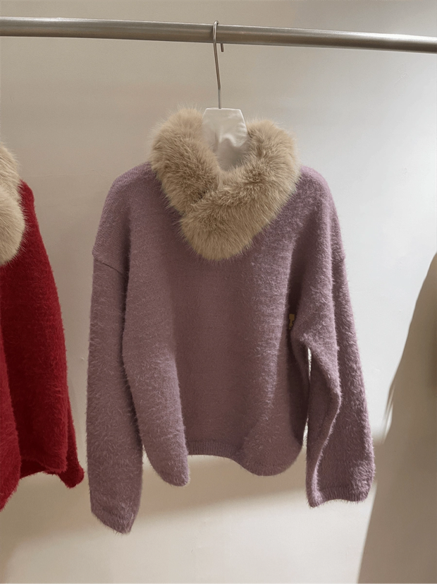 Faux fur scarf sweater
