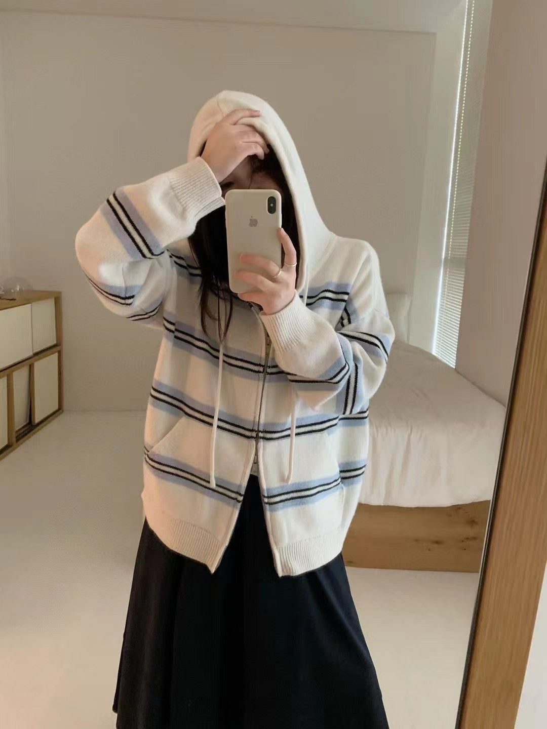 Stripe hoodie cardigan