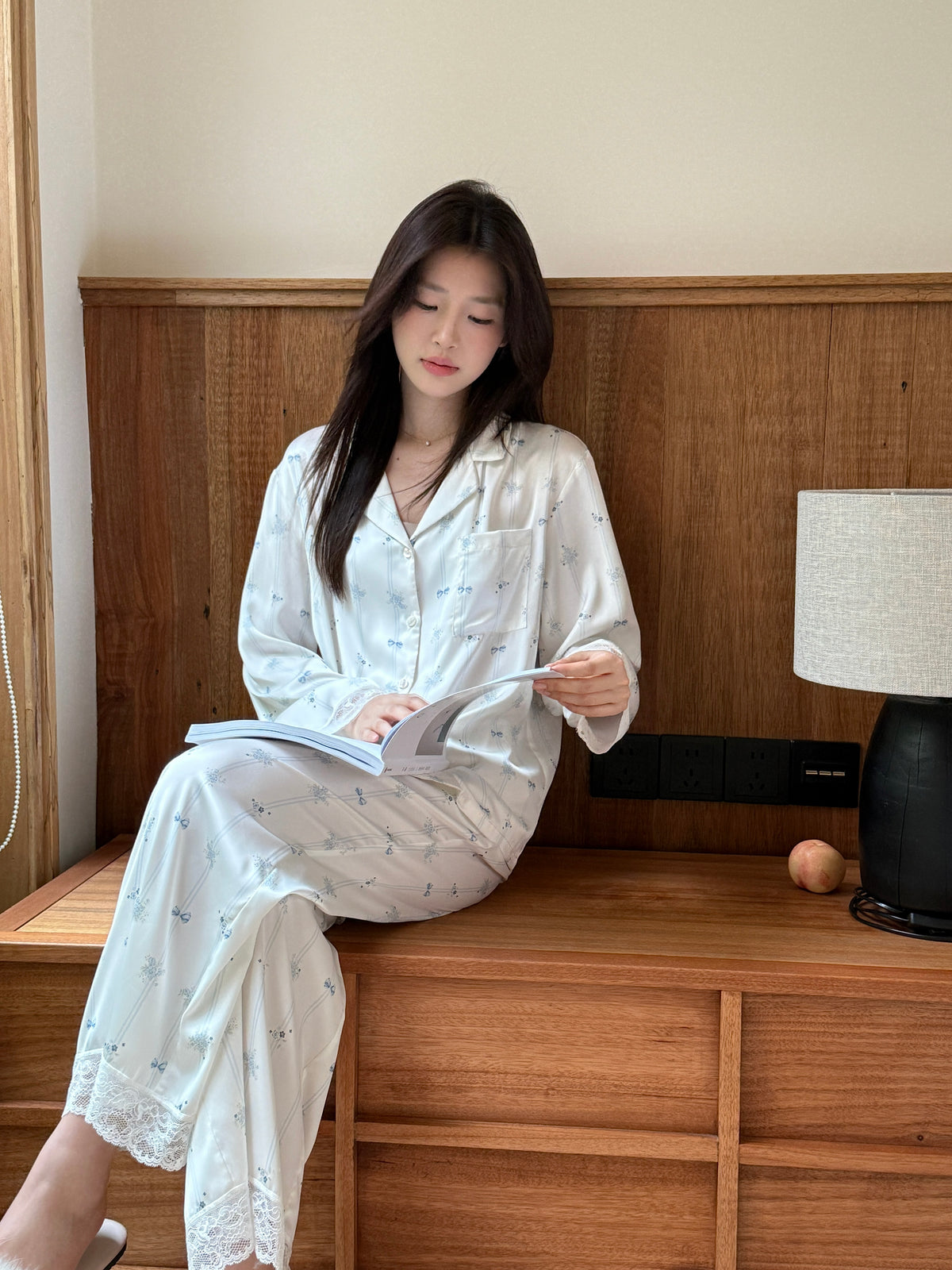 Blue wind satin pajama set