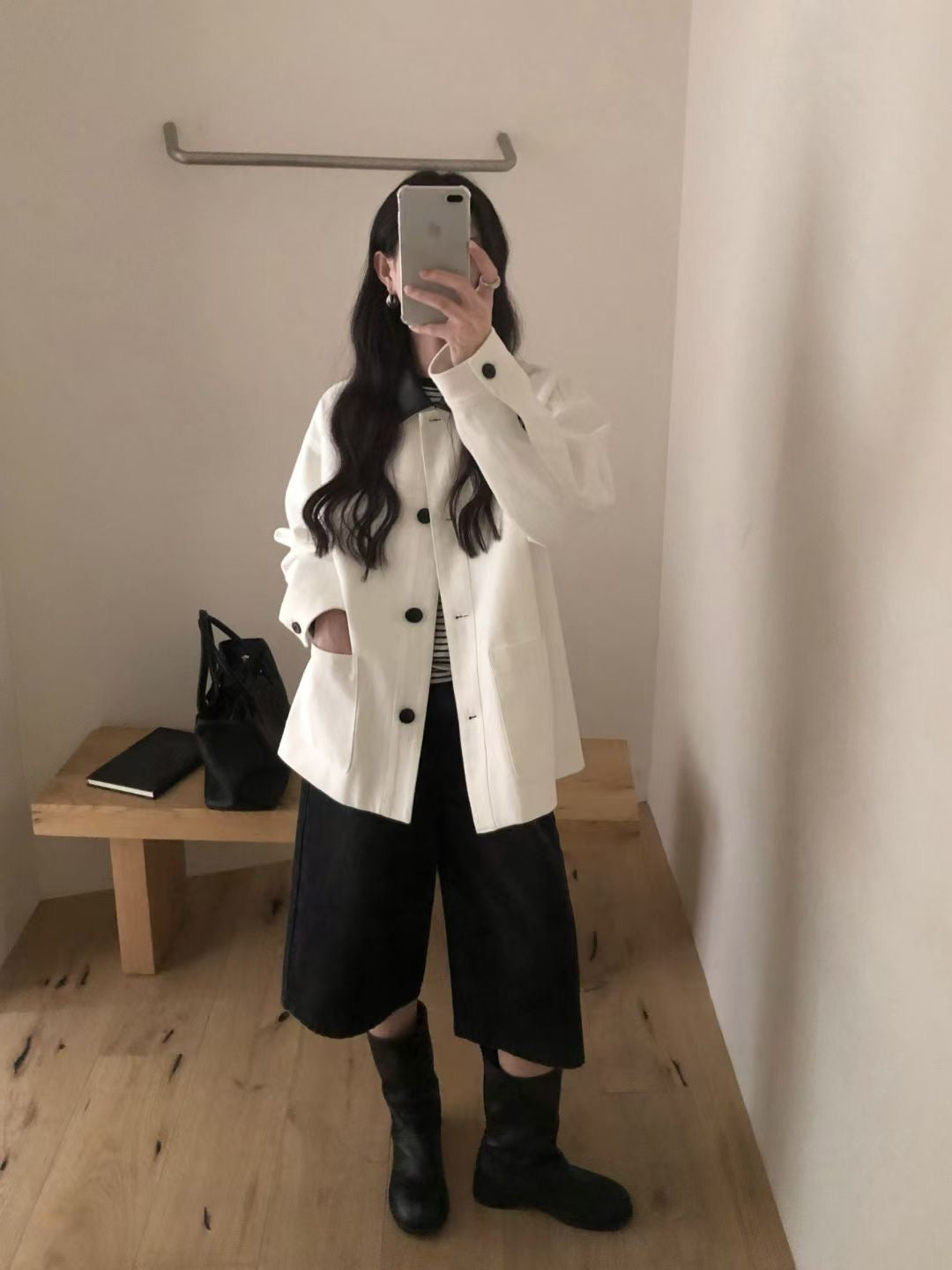 Faux leather collar pocket jacket