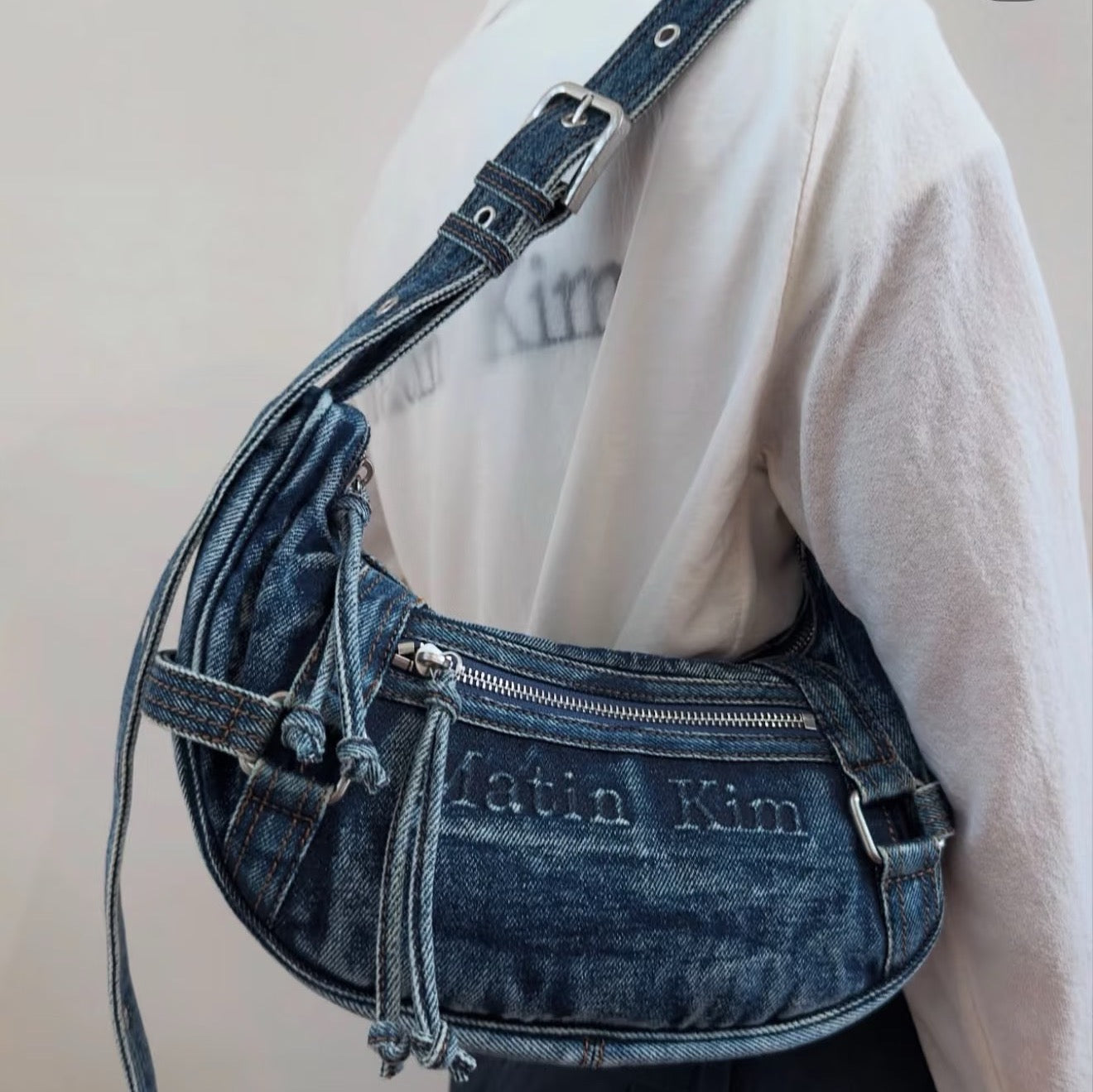 MATIN KIM WASHED DENIM MINI HOBO BAG IN BLUE – MO & MORE MATIN KIM WASHED DENIM MINI HOBO BAG IN BLUE – MO & MORE