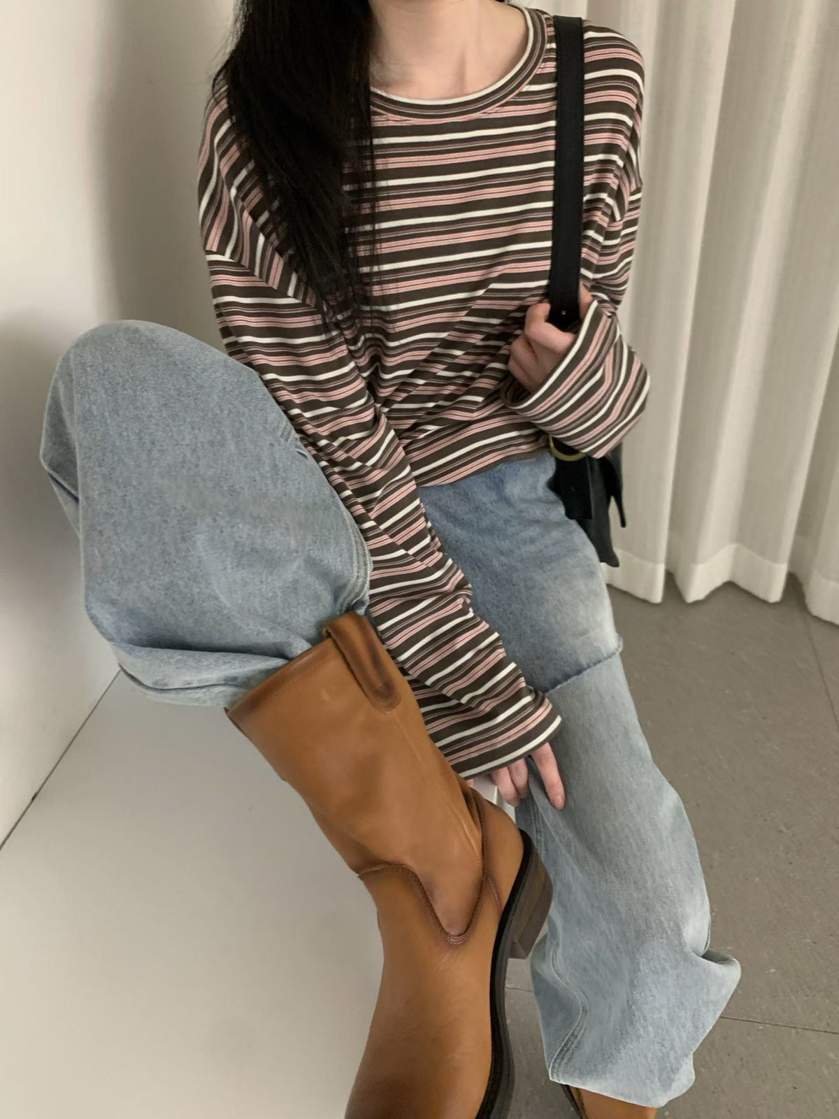 Soft stripe long sleeve T-shirt