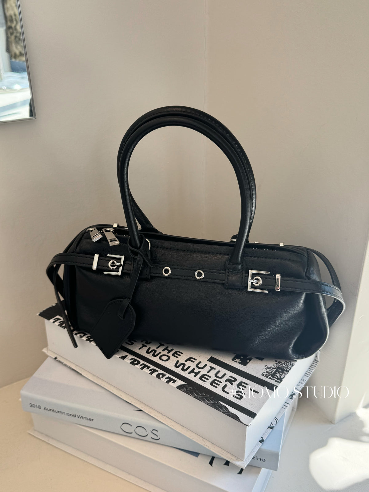 French baguette handbag with a slanted shoulder strap
