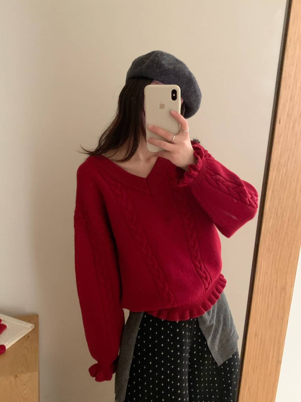 V-neck twist ruffle sleeve sweater