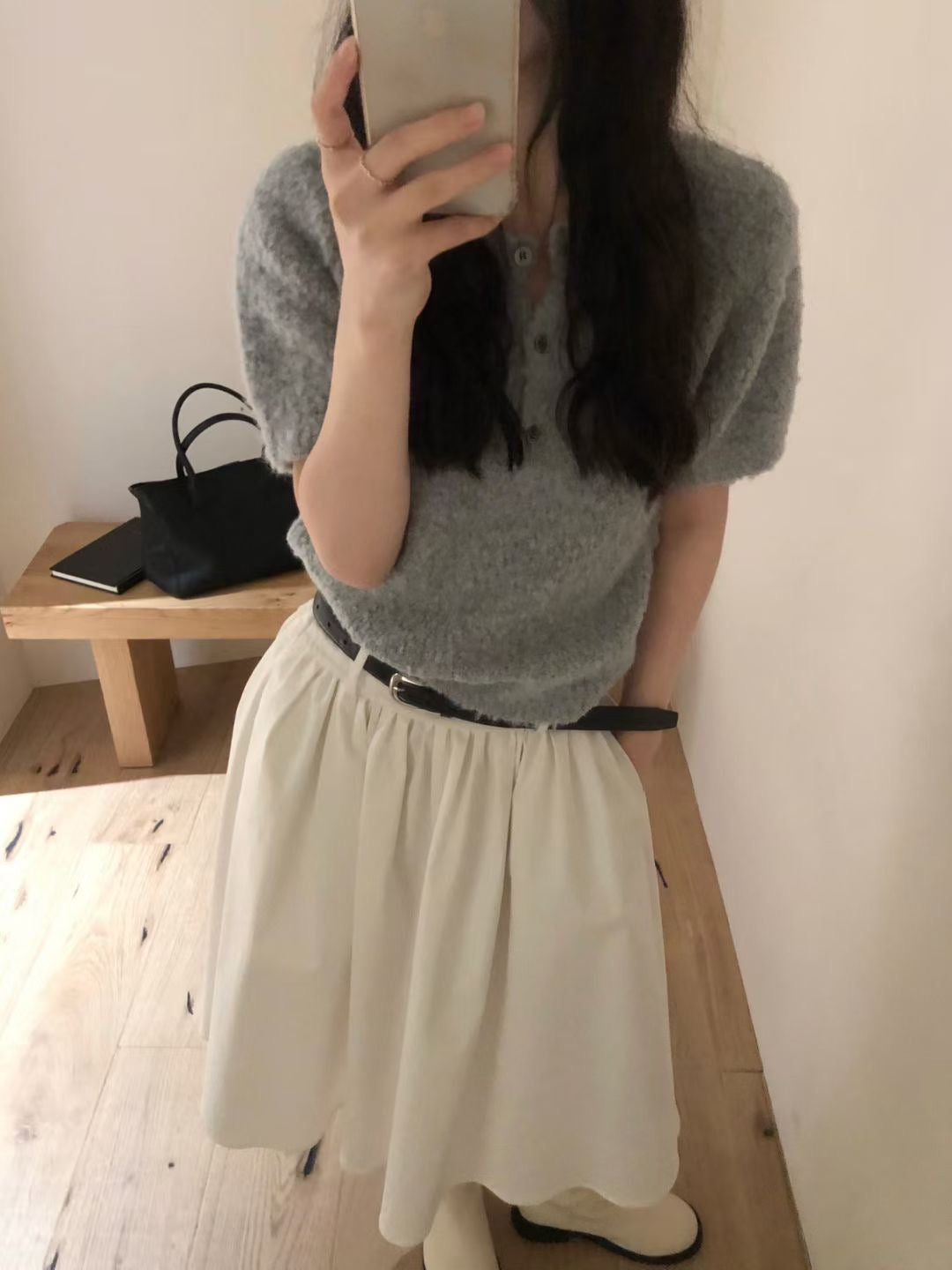 Looped wool short sleeve top