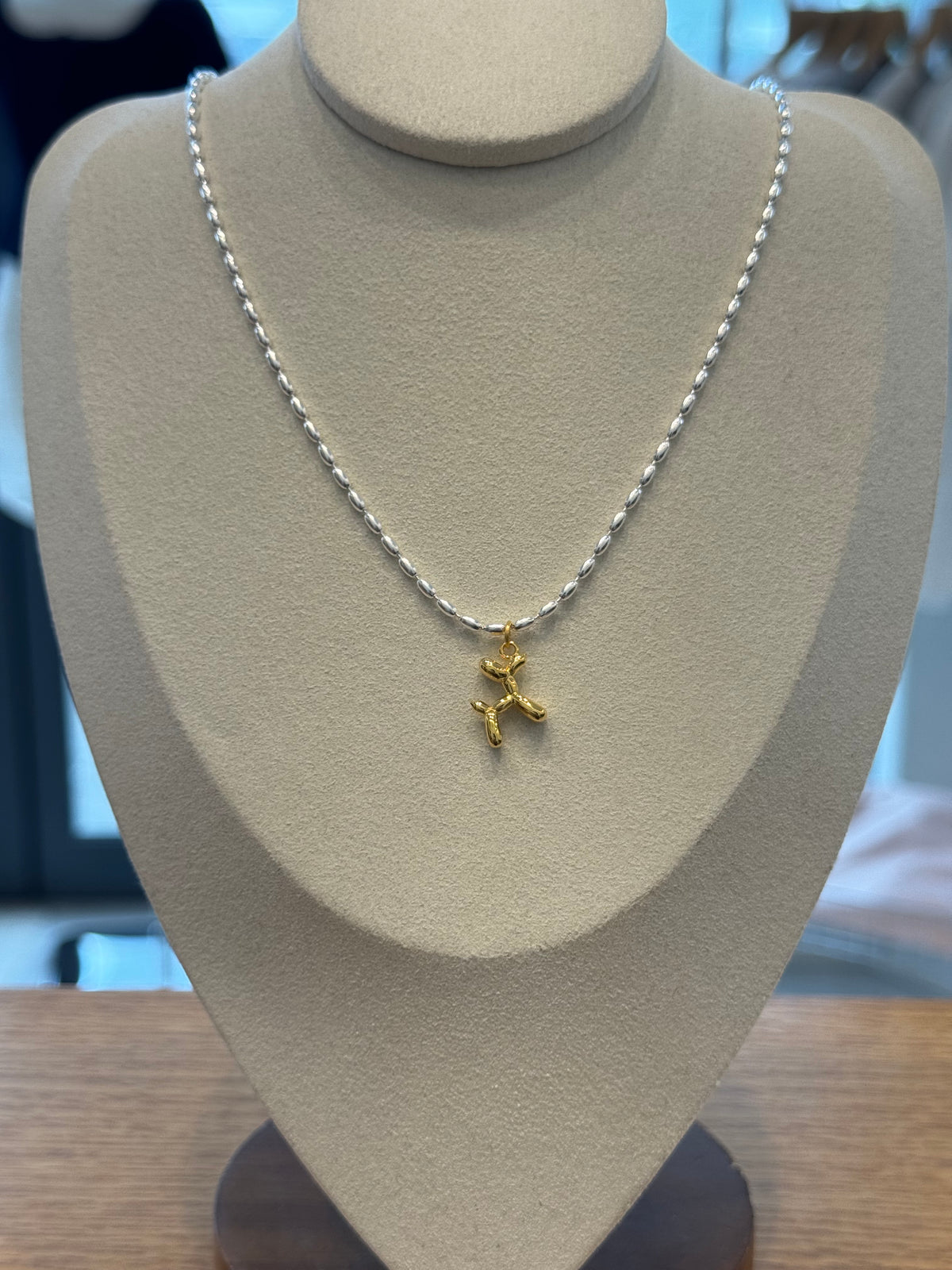 Pure silver and gold puppy necklace