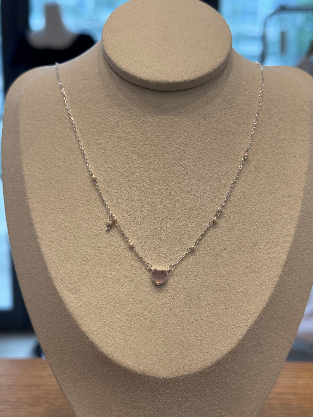 Pure silver pink heart necklace