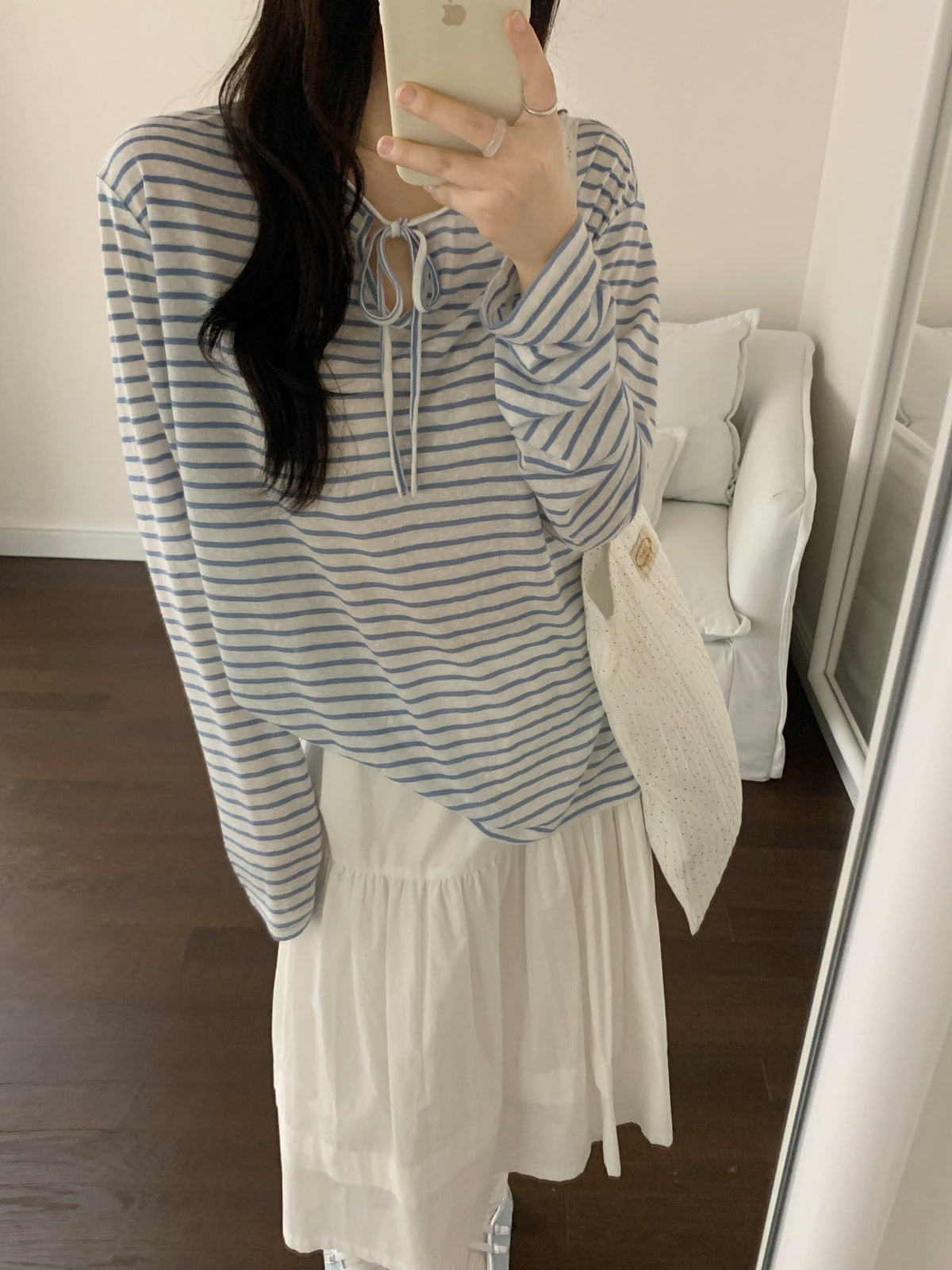Stripe tied long sleeve T-shirt