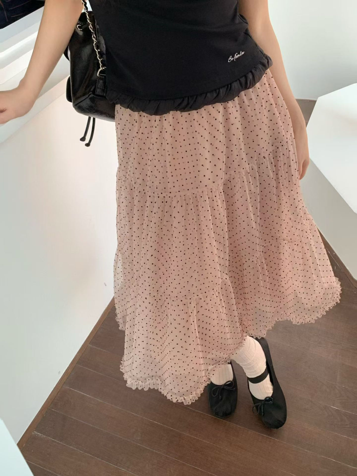 Cake pattern dot mid-length skirt