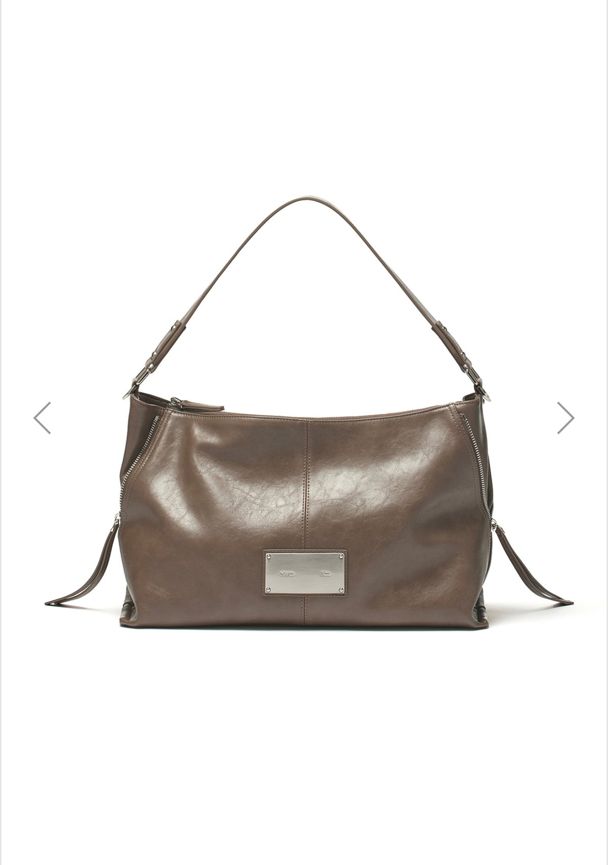 MATIN KIM SIDE ZIPPER SHOULDER BAG IN DARK BROWN