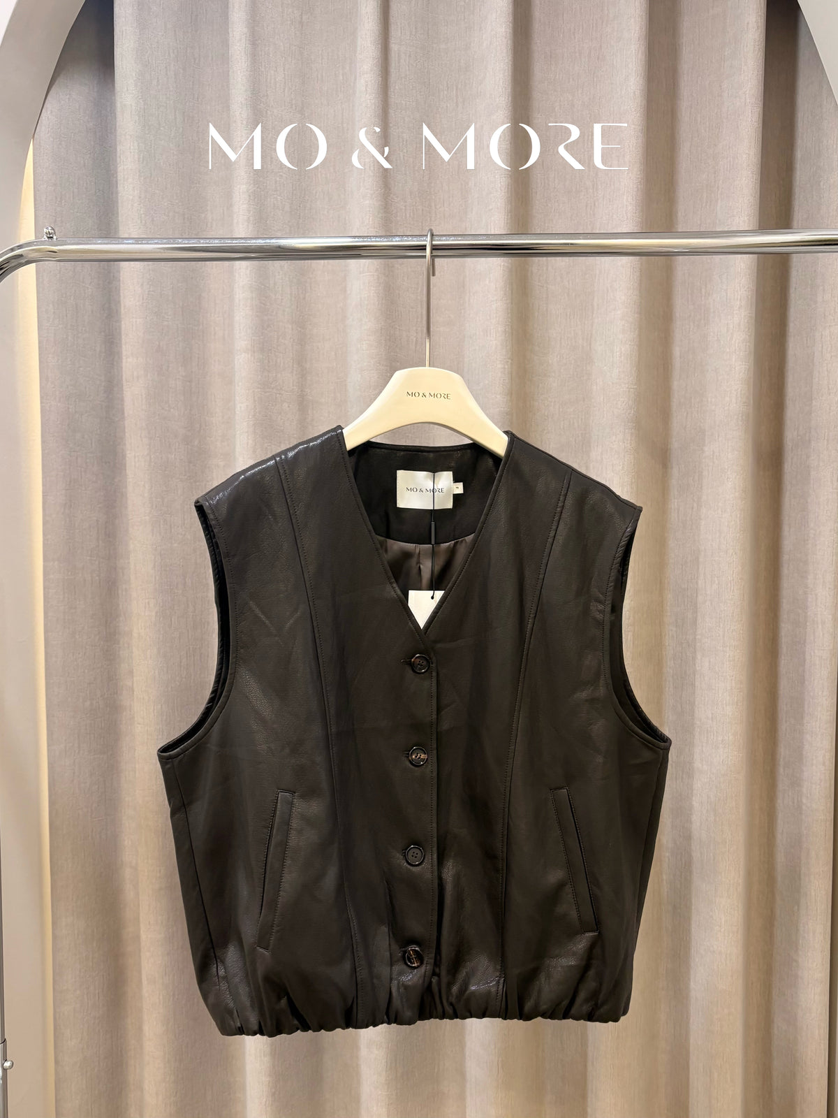 Elastic Hem Leather Vest
