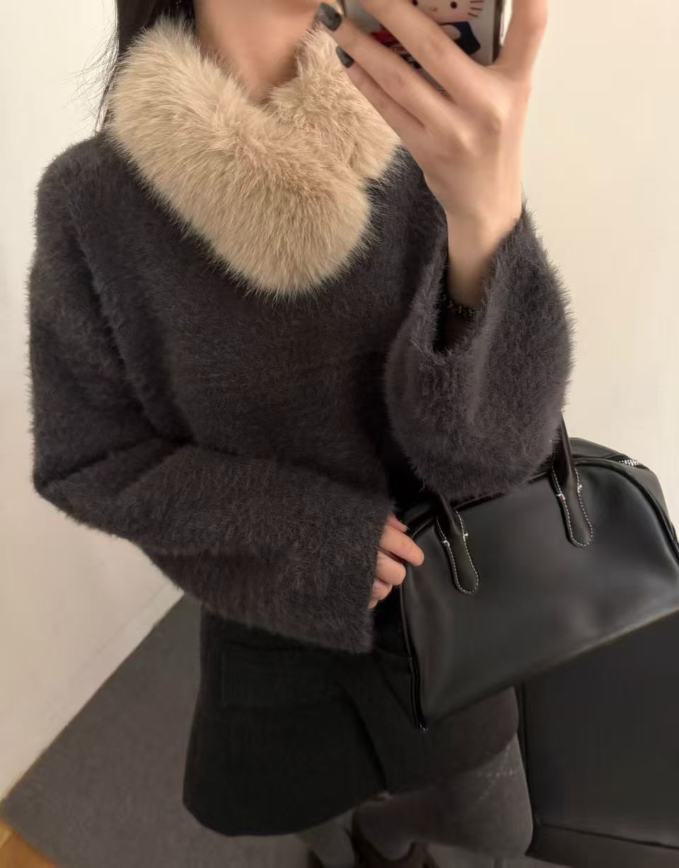 Faux fur scarf sweater