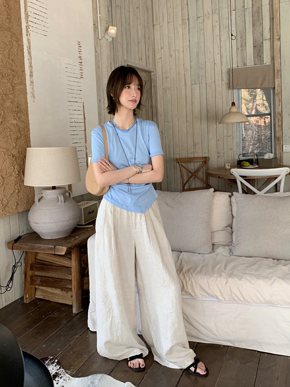 Pleated waistline T-shirt