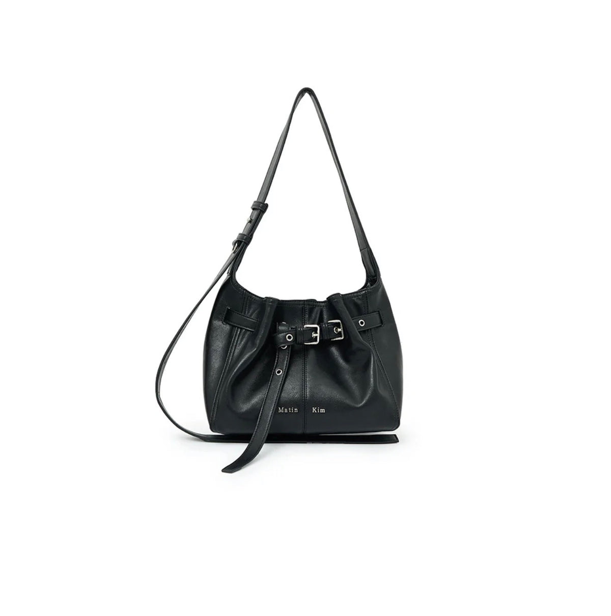 Matin Kim Belted column small bucket bag in black