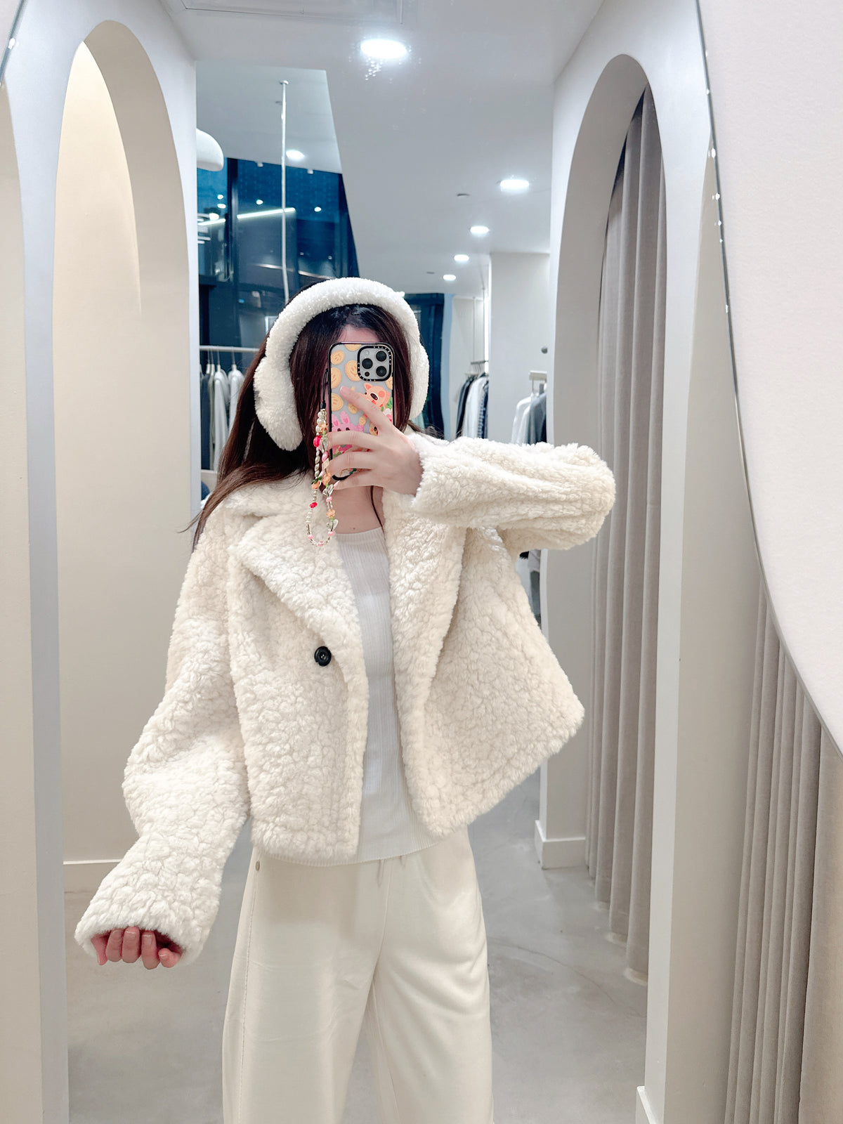 One-piece coat with blended fur and fabric