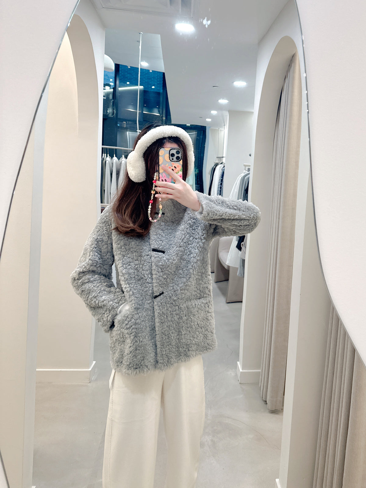 Round-neck anti-sheepskin wool coat