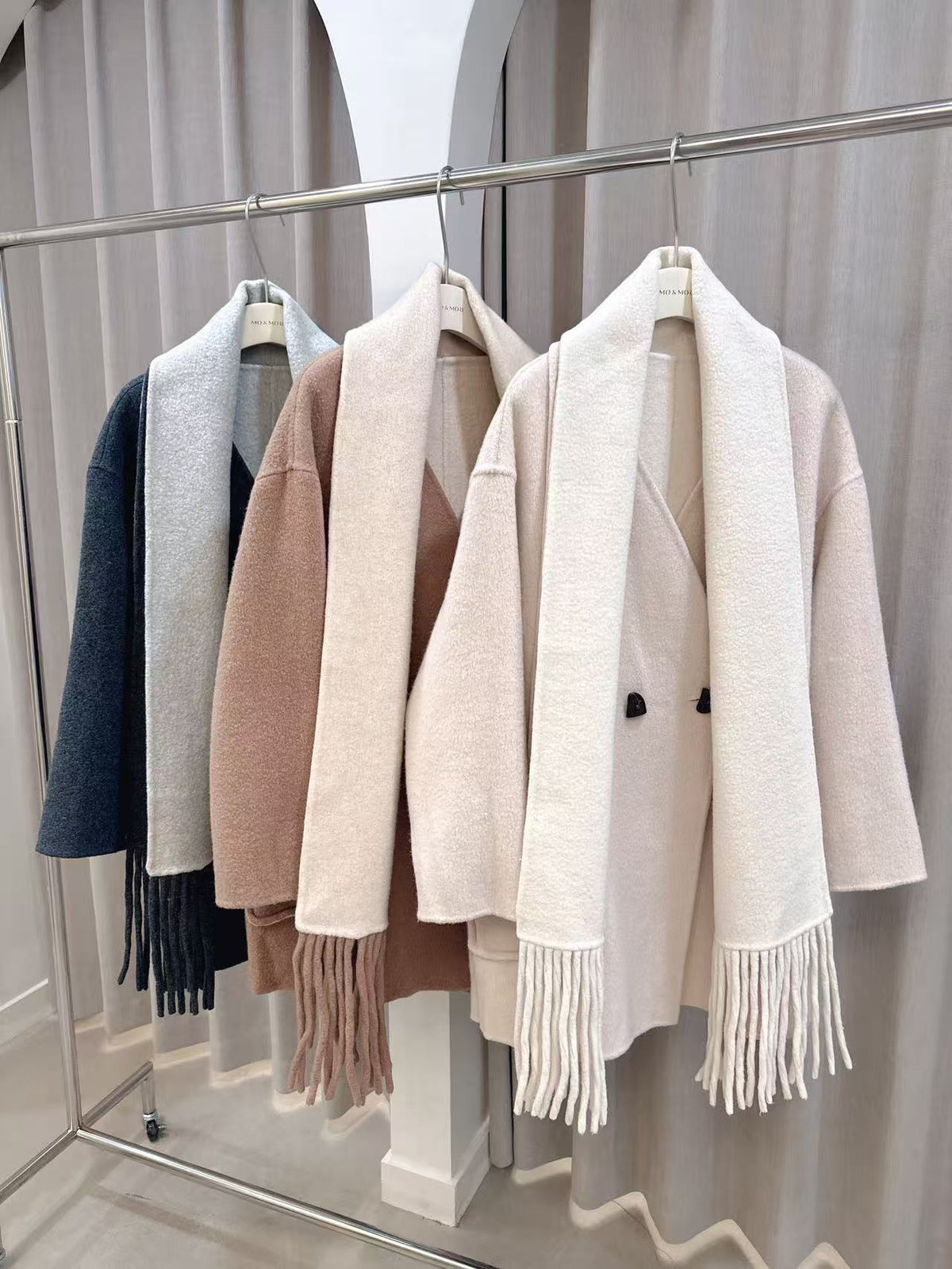 Double-sided wool coat with scarf