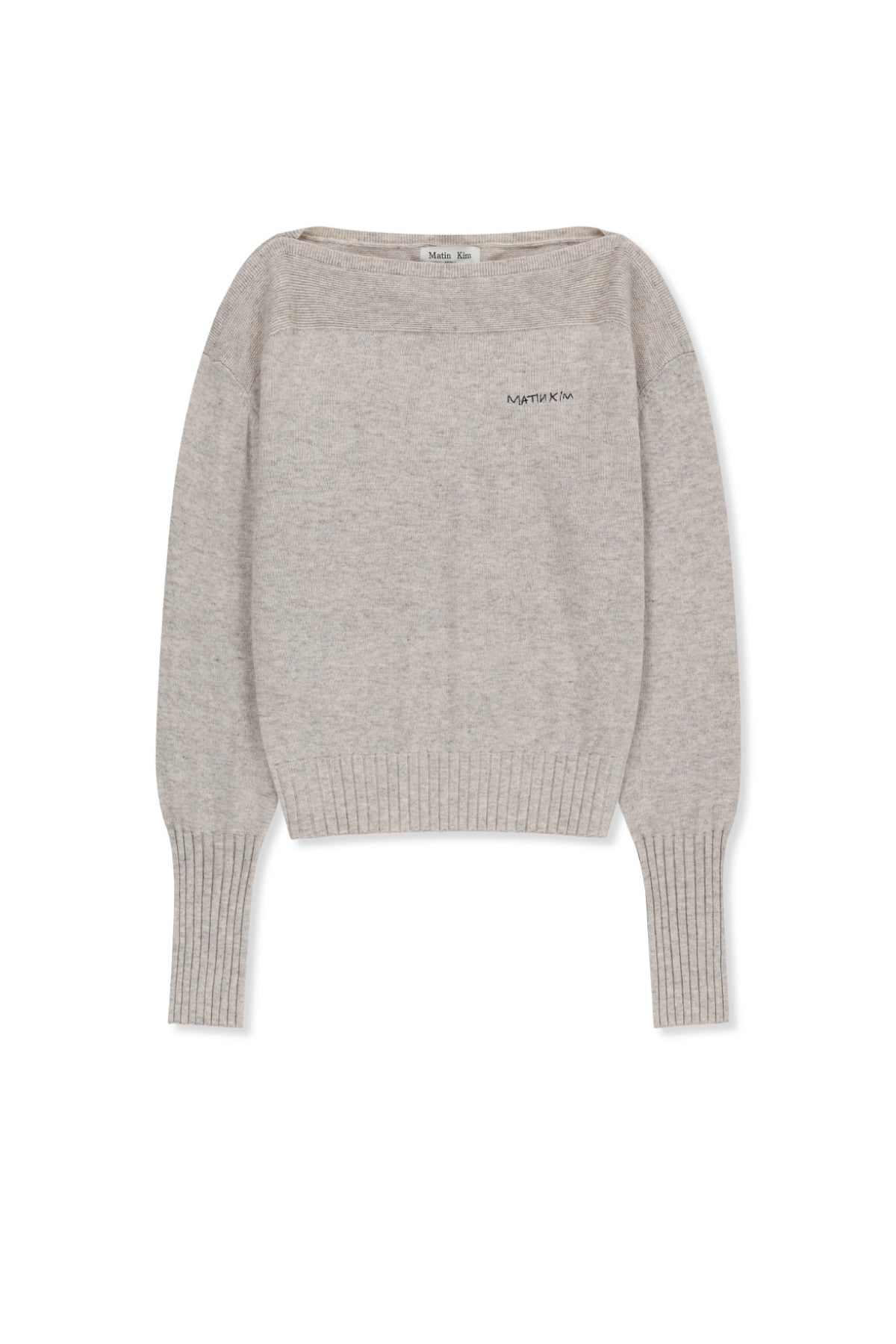 MATIN KIM BOAT NECK VOLUME SLEEVE KNIT PULLOVER IN LIGHT BEIGE