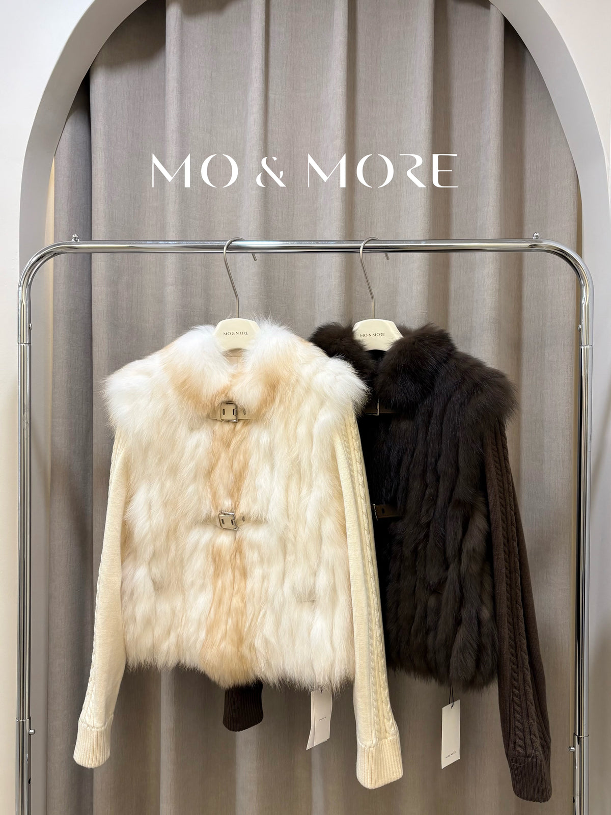 Fox Fur & Cable-Knit Hybrid Buckle Jacket