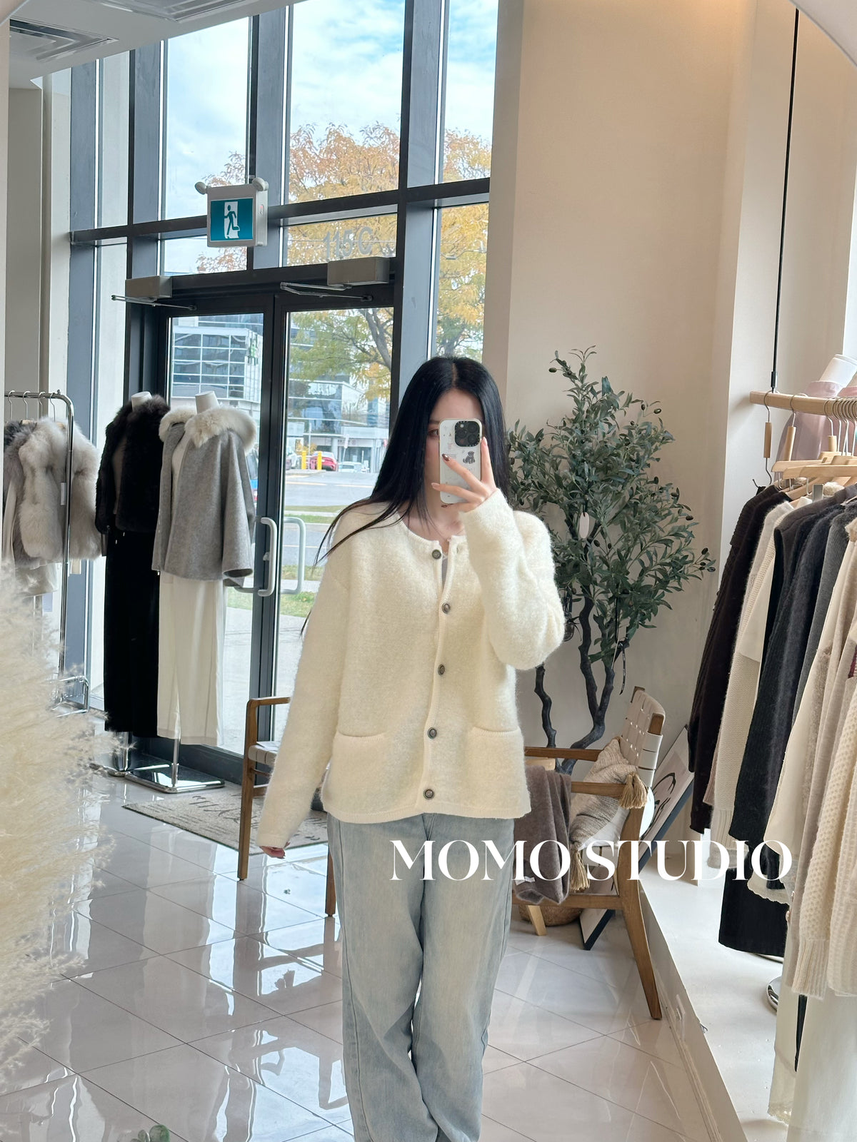 Lamb fur rolled coat