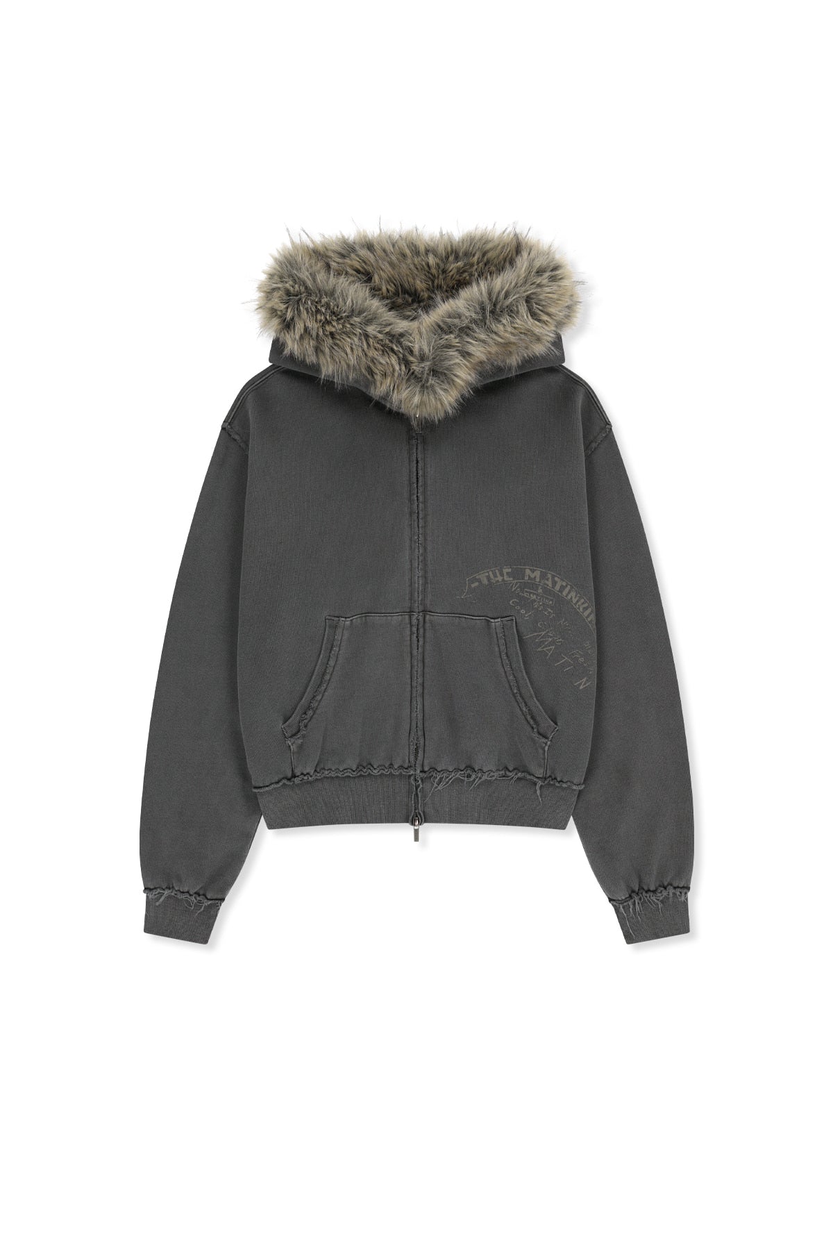 MATIN KIM VINTAGE GRAFFITI FUR-TRIM HOODY ZIP UP IN CHARCOAL